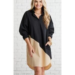 Caryn Lawn Assymetric Shift Preppy V Neck Collared Dress One Size 4-12 Pockets